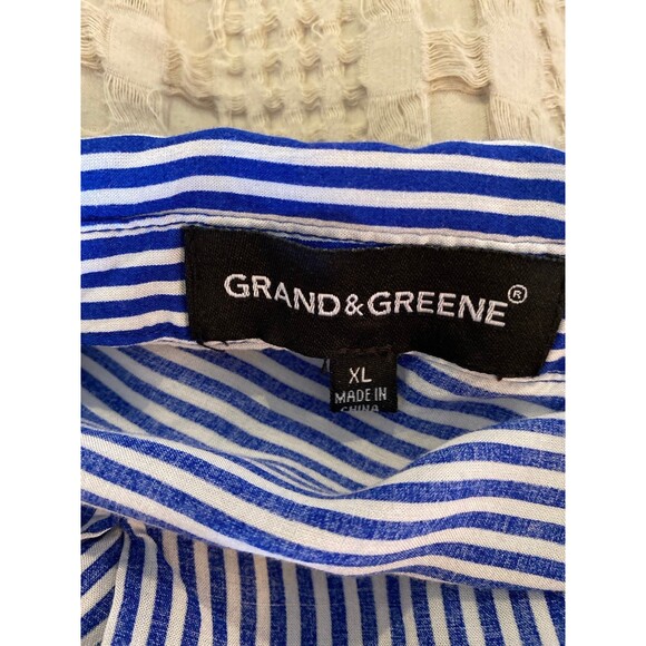 Grand & Greene Button Down Blouse Plus Size XL Blue White Stripes Collar Pocket - Picture 7 of 10
